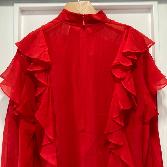 GIAMBATTISTA VALLI x H&M Red Silk Chiffon Ruffle Blouse Shirt Size 4 - Picture 12 of 15